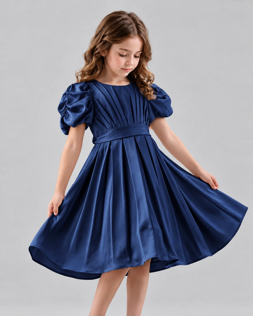 Navy Blue A-line Girls Formal Dresses Front