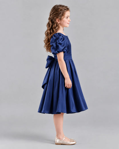 Navy Blue A-line Girls Formal Dresses Side