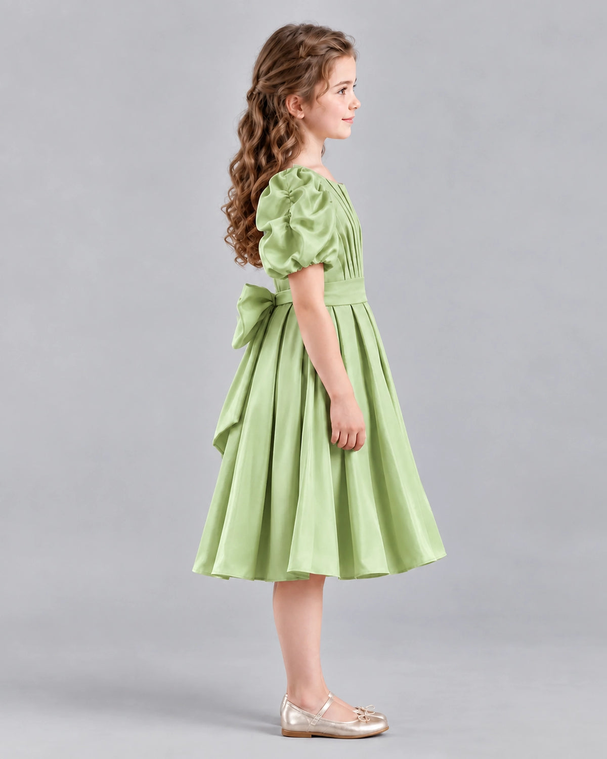 Sage Green A-line Girls Formal Dresses Side