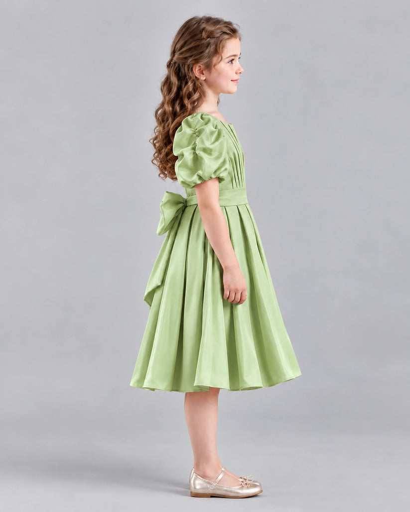 Sage Green A-line Girls Formal Dresses Side