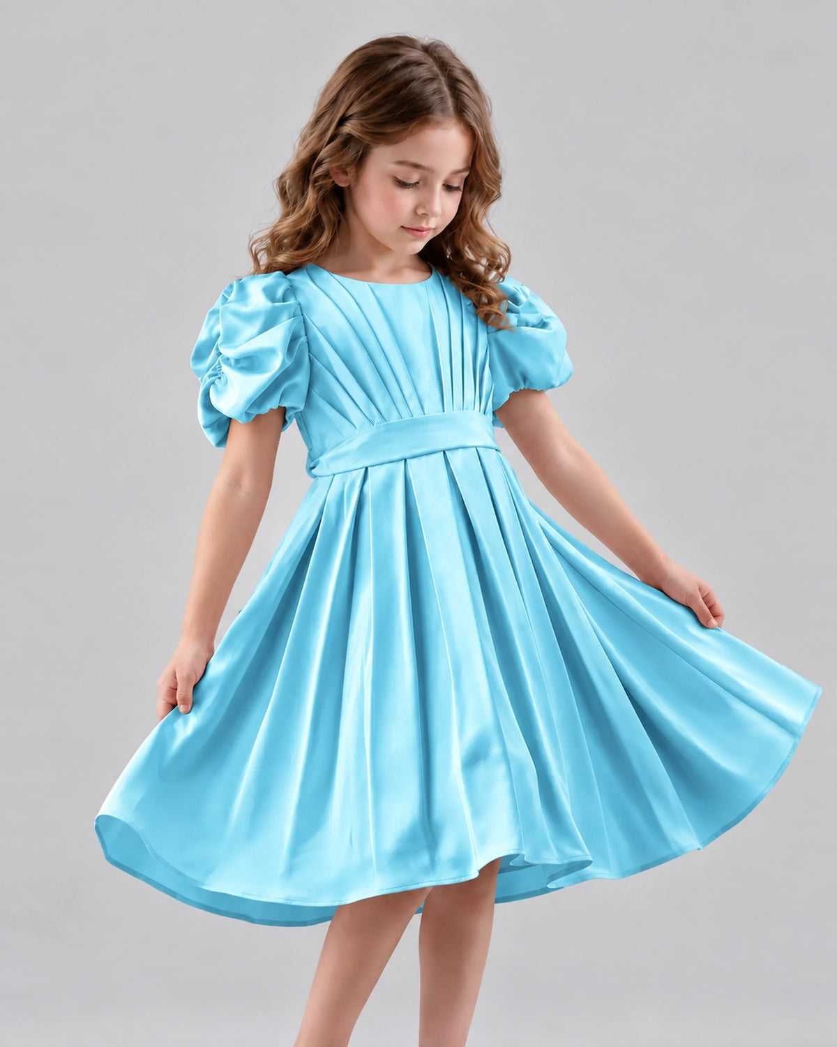 Sky Blue A-line Girls Formal Dresses Front
