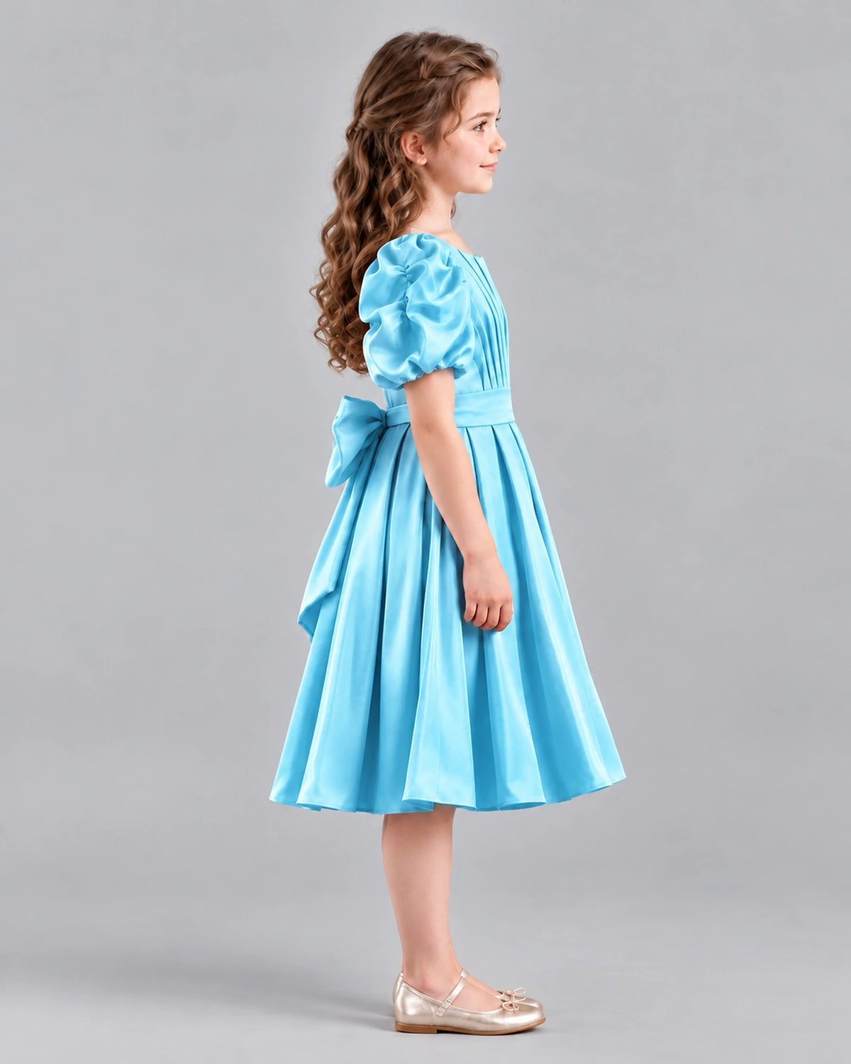 Sky Blue A-line Girls Formal Dresses Side