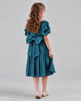 Teal A-line Girls Formal Dresses Back