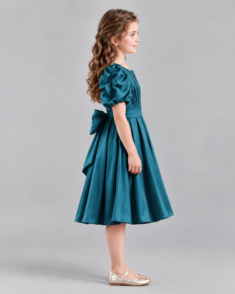 Teal A-line Girls Formal Dresses Side