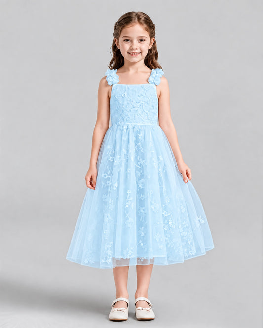 Baby Blue A-line Girls Formal Dresses Front