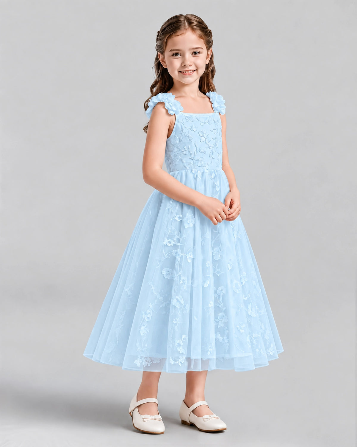 Baby Blue A-line Girls Formal Dresses Side