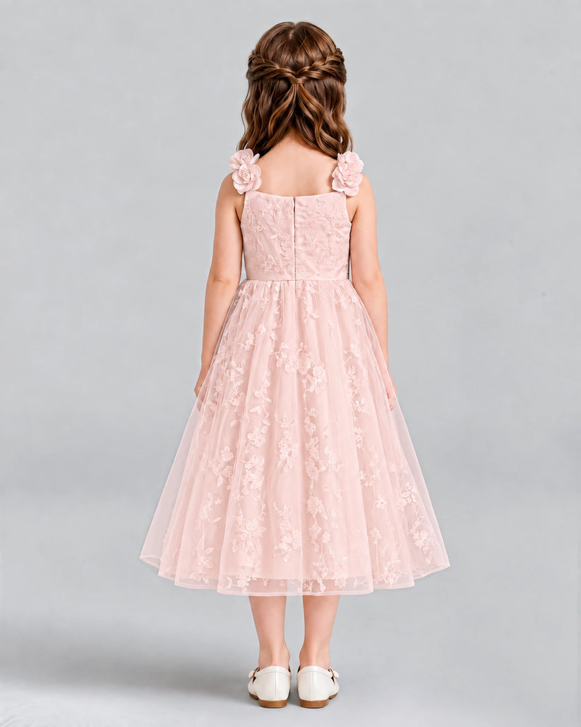 Blush Pink A-line Girls Formal Dresses Back