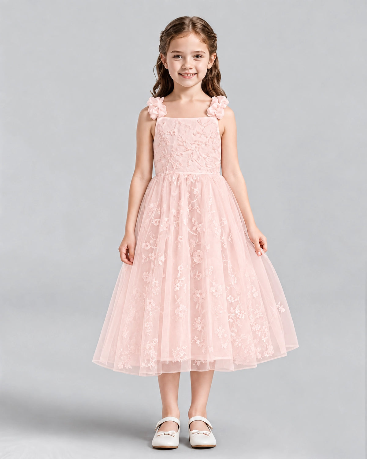 Blush Pink A-line Girls Formal Dresses Front