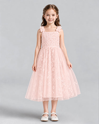 Blush Pink A-line Girls Formal Dresses Front