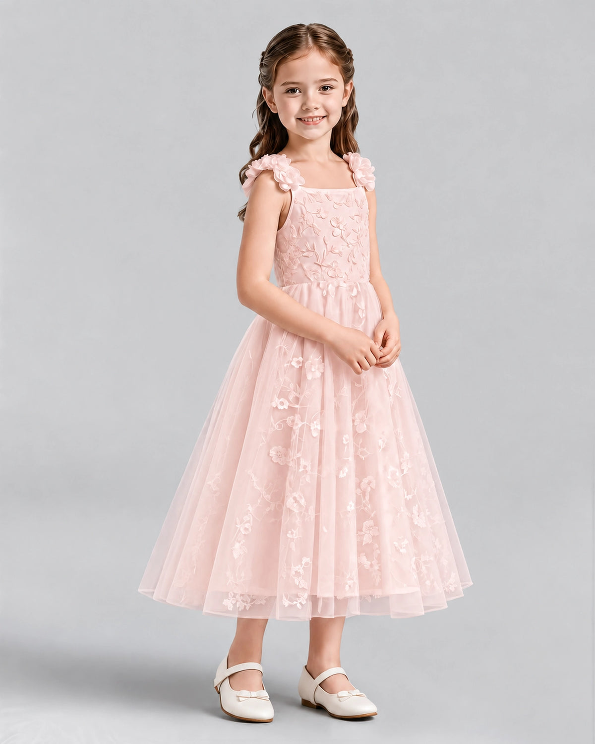 Blush Pink A-line Girls Formal Dresses Side