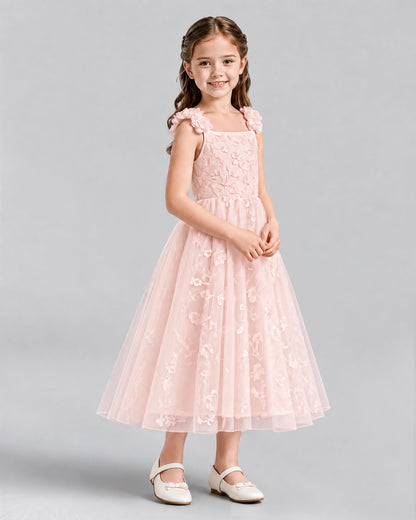 Blush Pink A-line Girls Formal Dresses Side