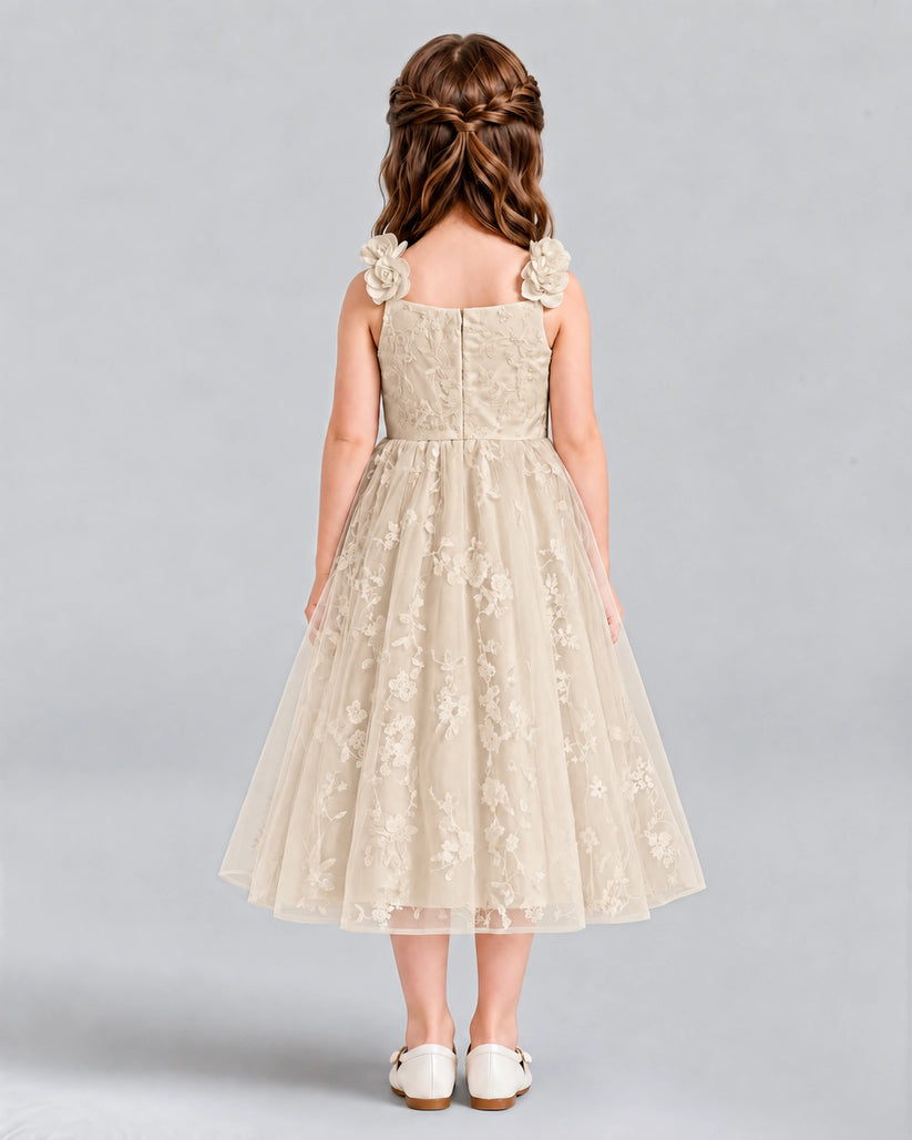 Champagne A-line Girls Formal Dresses Back