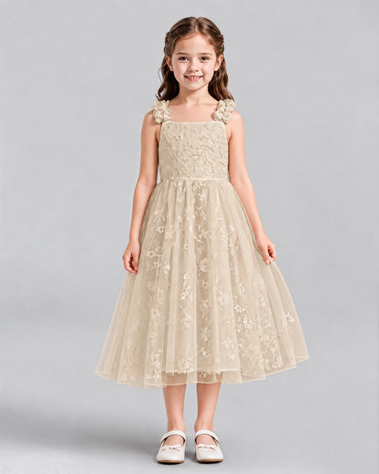 Champagne A-line Girls Formal Dresses Front