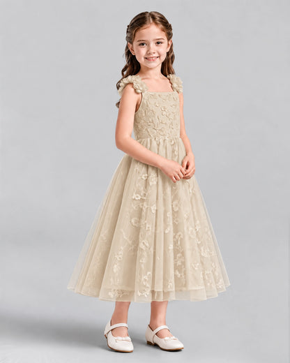 Champagne A-line Girls Formal Dresses Side