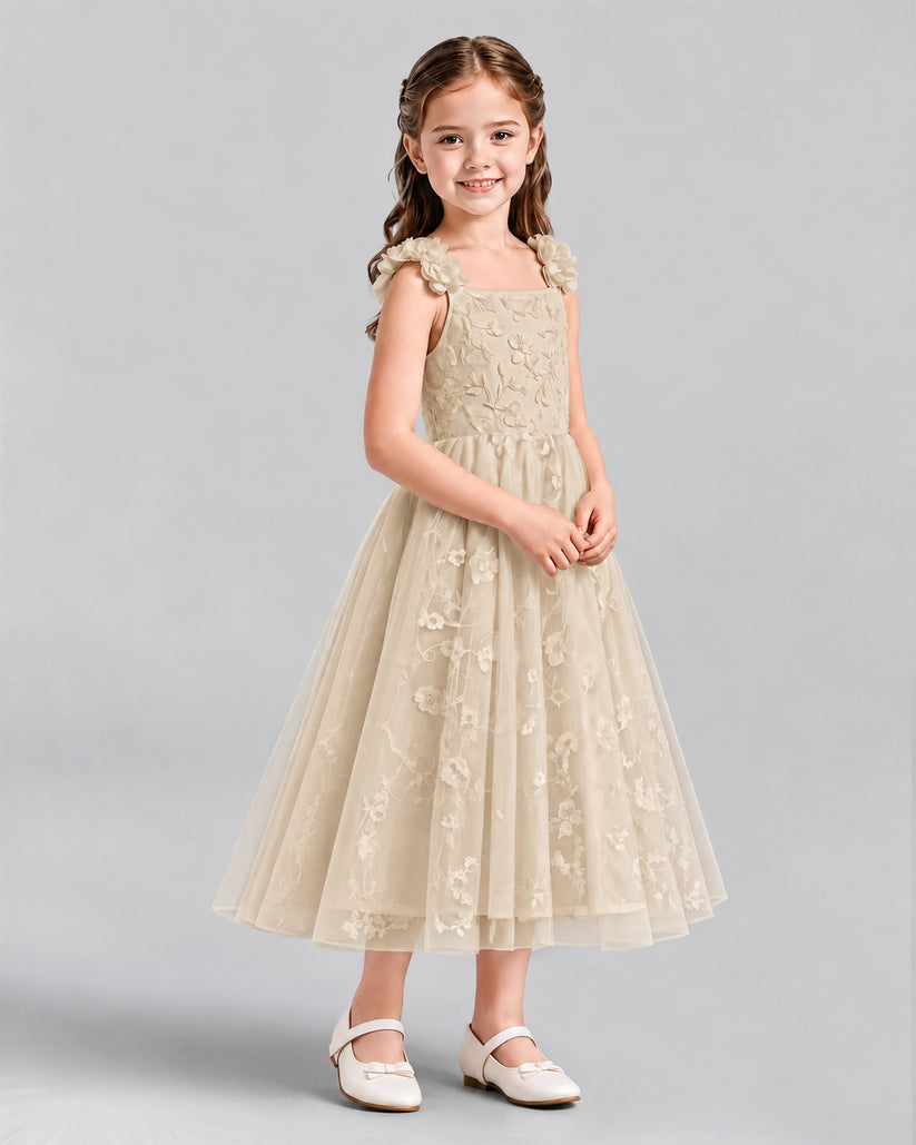 Champagne A-line Girls Formal Dresses Side