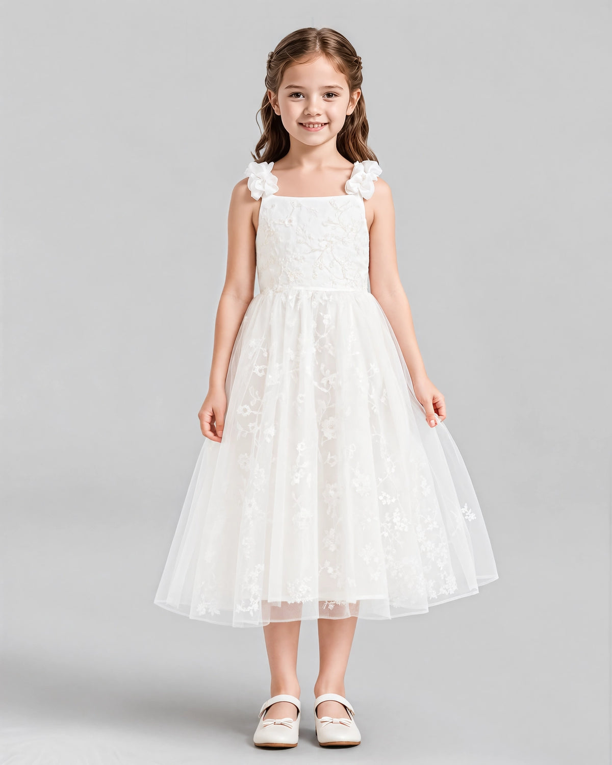 Ivory A-line Girls Formal Dresses Front