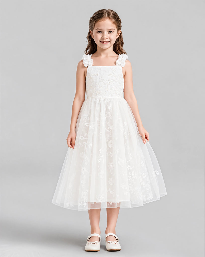 Ivory A-line Girls Formal Dresses Front