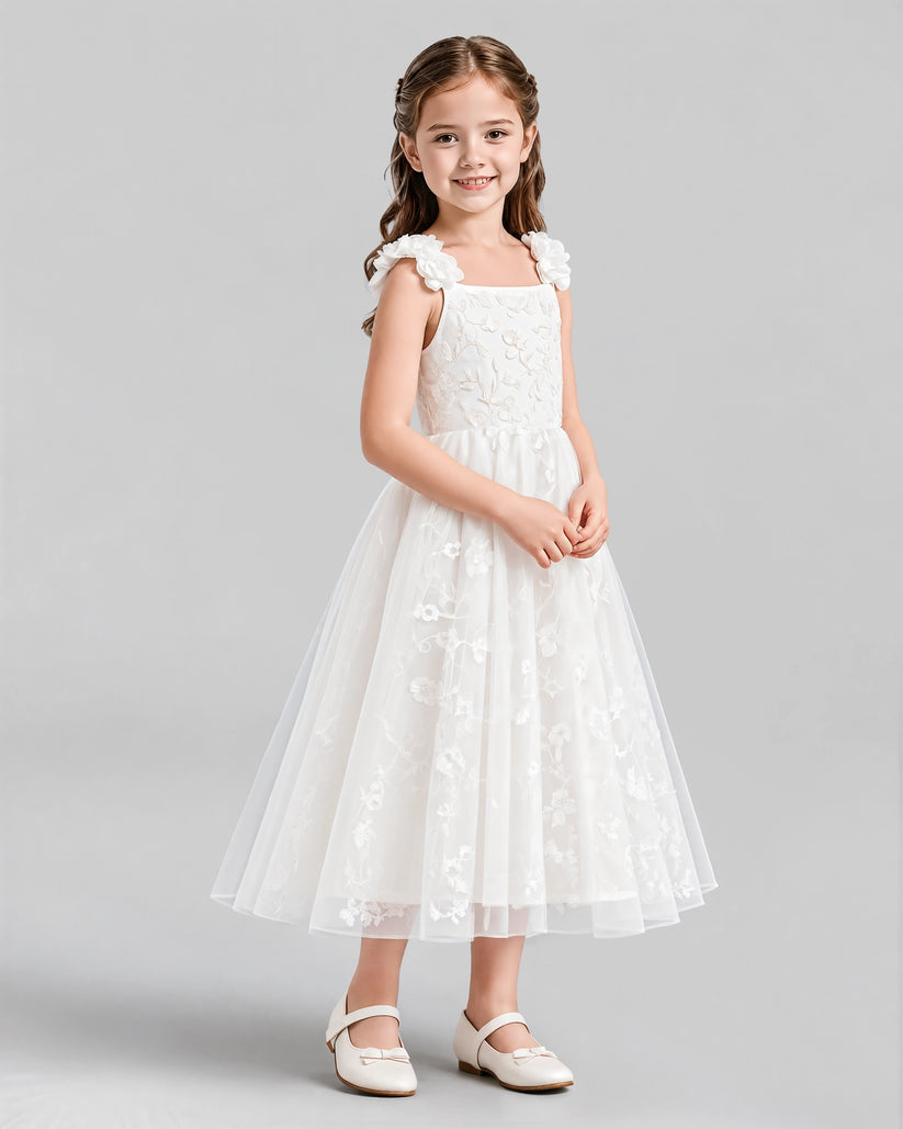Ivory A-line Girls Formal Dresses Side
