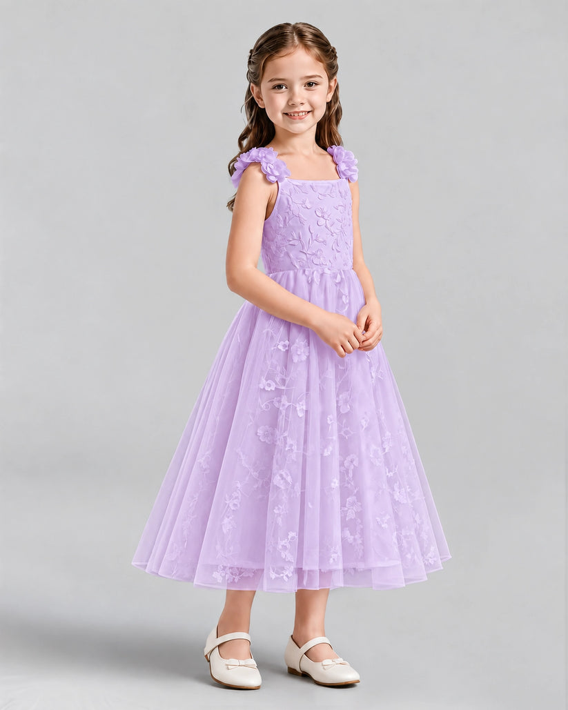 Lilac A-line Girls Formal Dresses Side