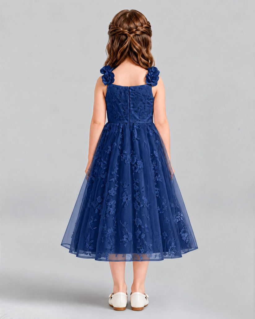 Navy Blue A-line Girls Formal Dresses Back
