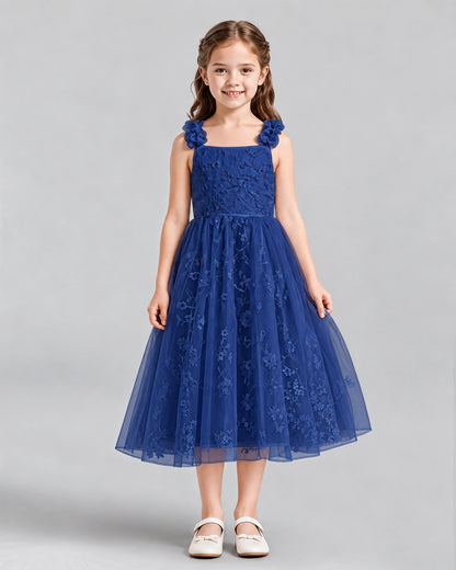 Navy Blue A-line Girls Formal Dresses Front