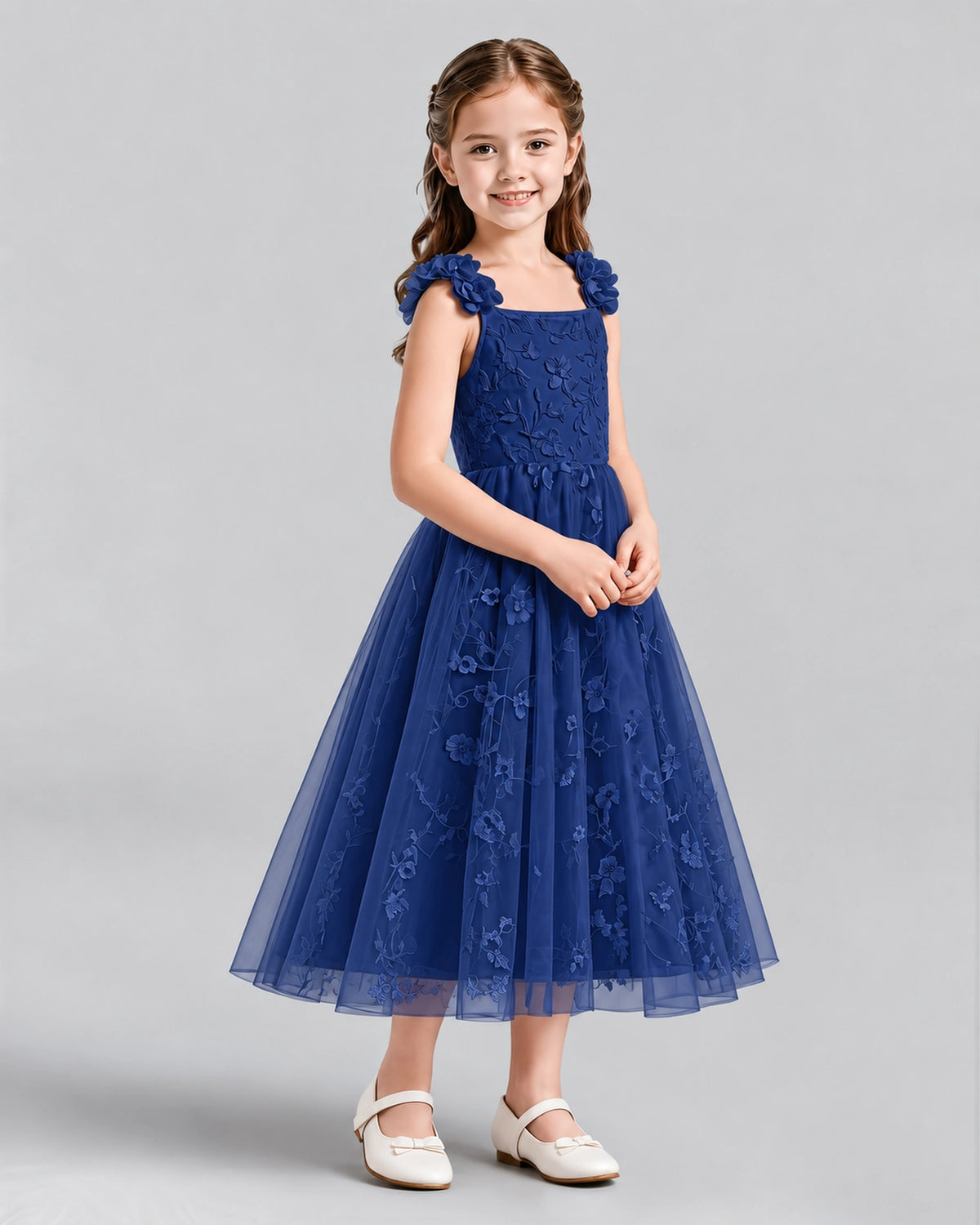 Navy Blue A-line Girls Formal Dresses Side