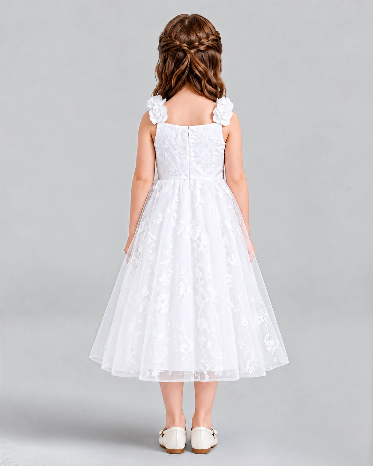 White A-line Girls Formal Dresses Back
