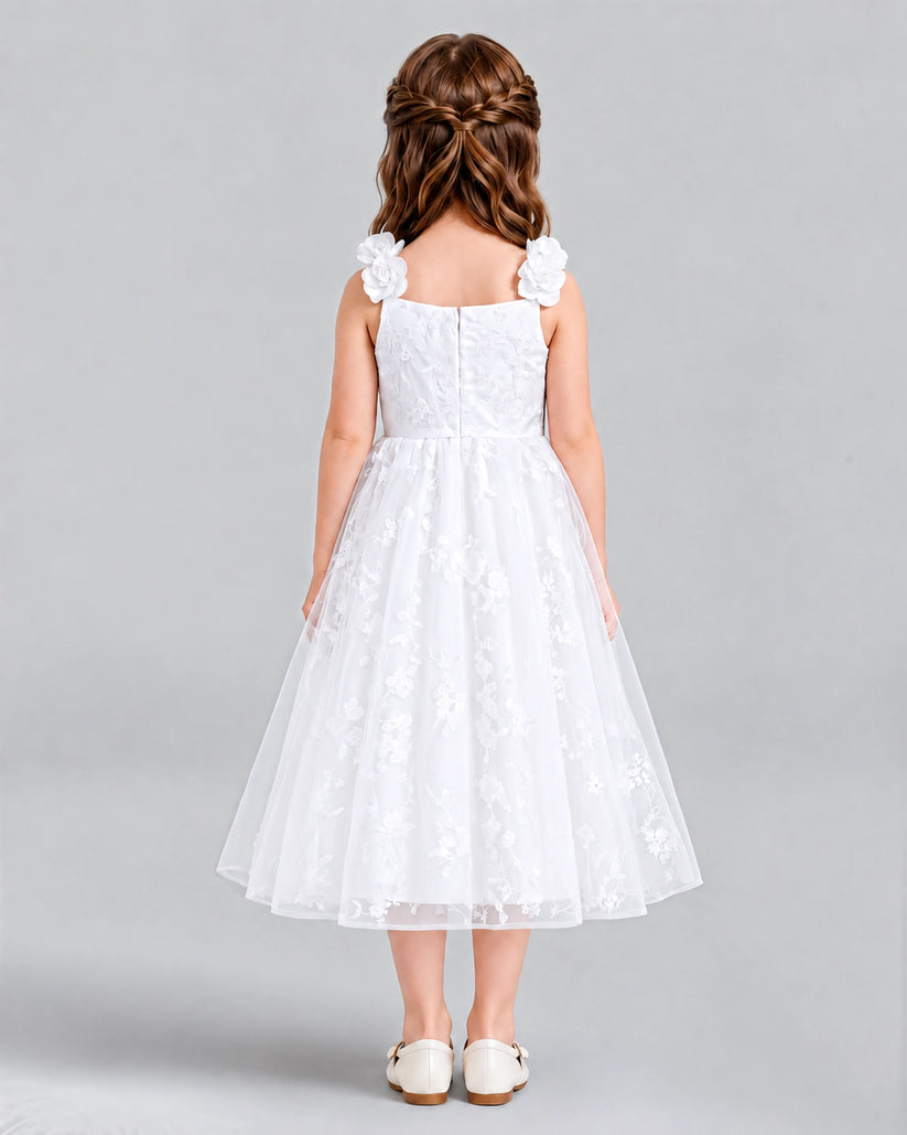 White A-line Girls Formal Dresses Back