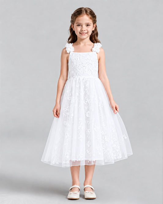 White A-line Girls Formal Dresses Front