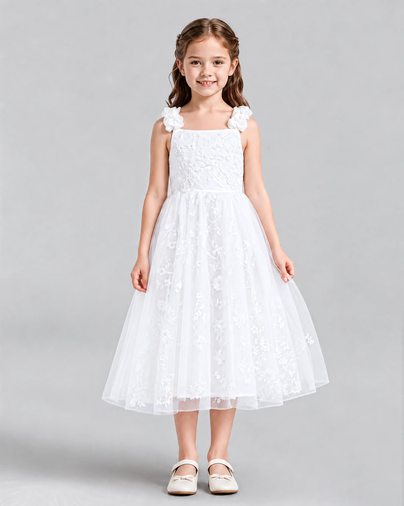 White A-line Girls Formal Dresses Front