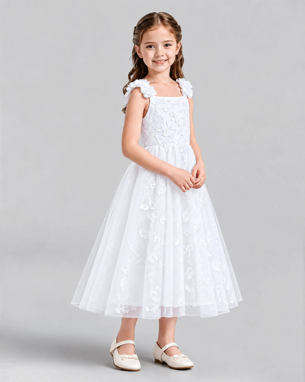 White A-line Girls Formal Dresses Side