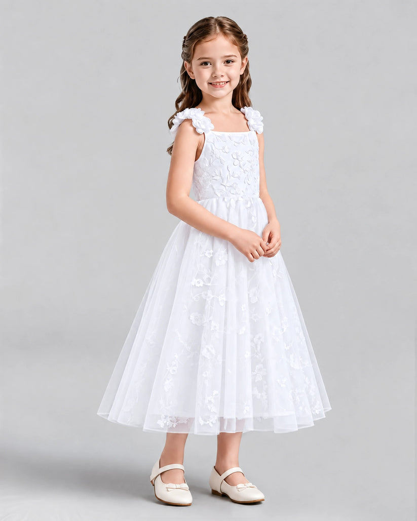 White A-line Girls Formal Dresses Side