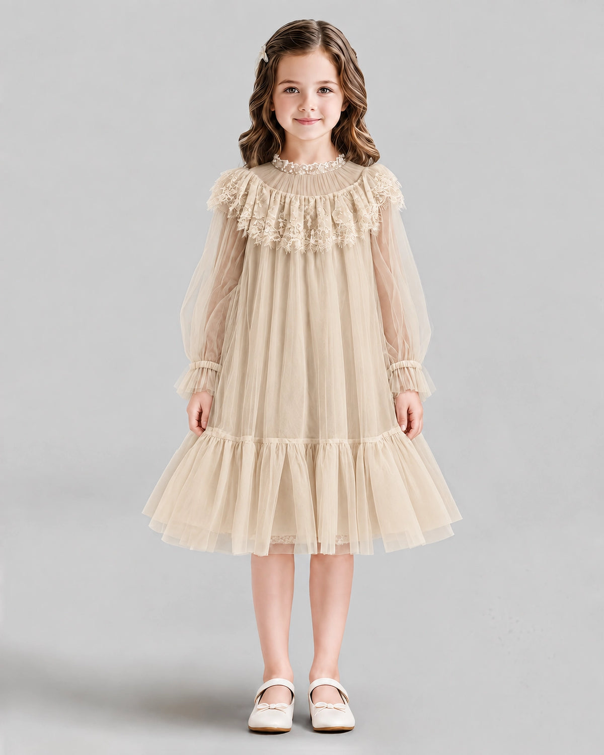 Champagne A-line Flower Girl Dresses Front