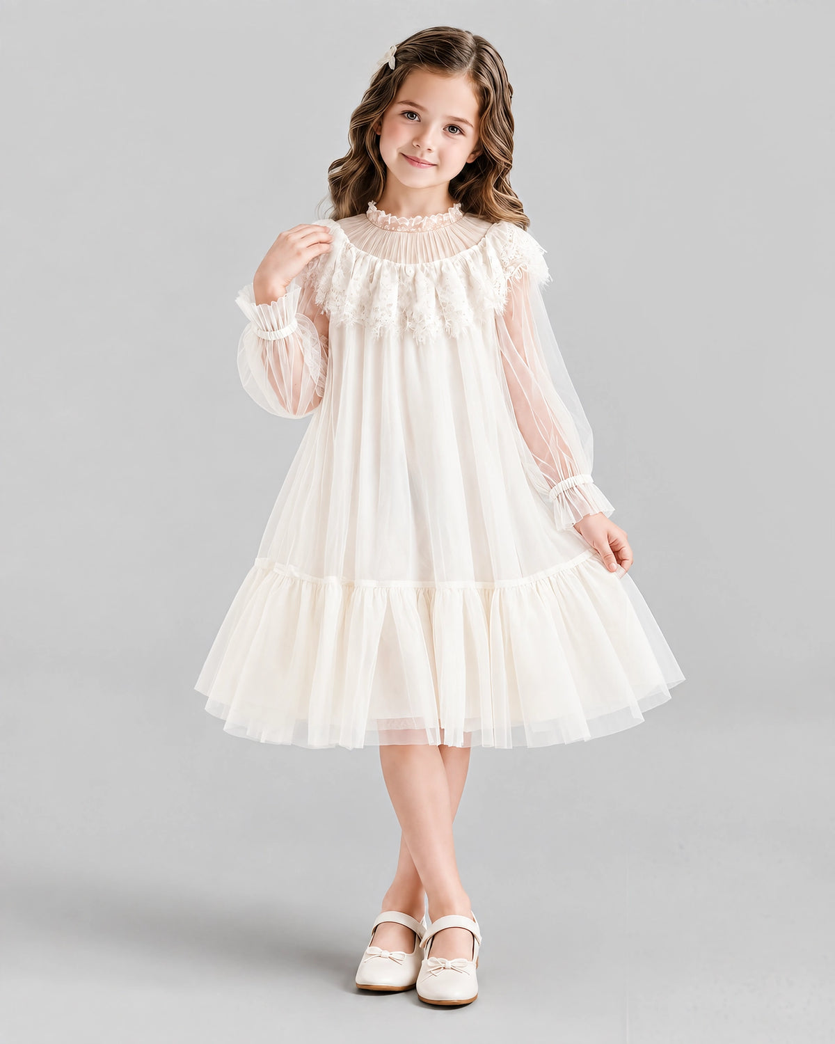 Ivory A-line Flower Girl Dresses Pose