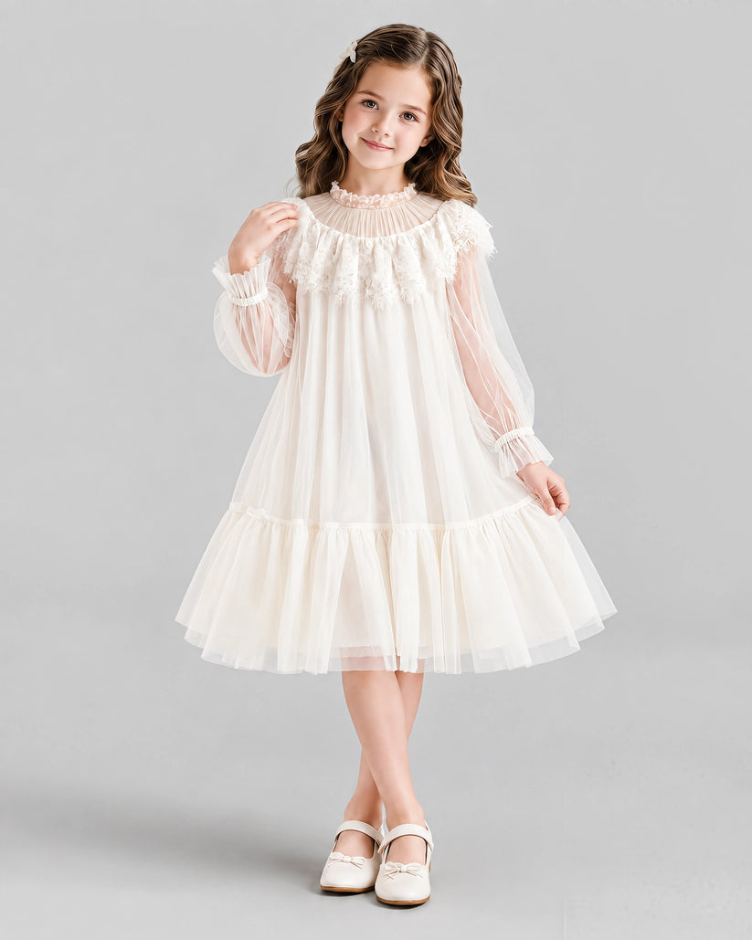 Ivory A-line Flower Girl Dresses Pose