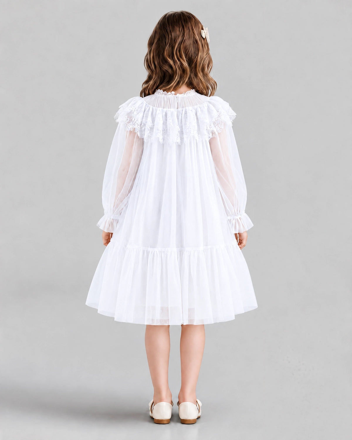 White A-line Flower Girl Dresses Back