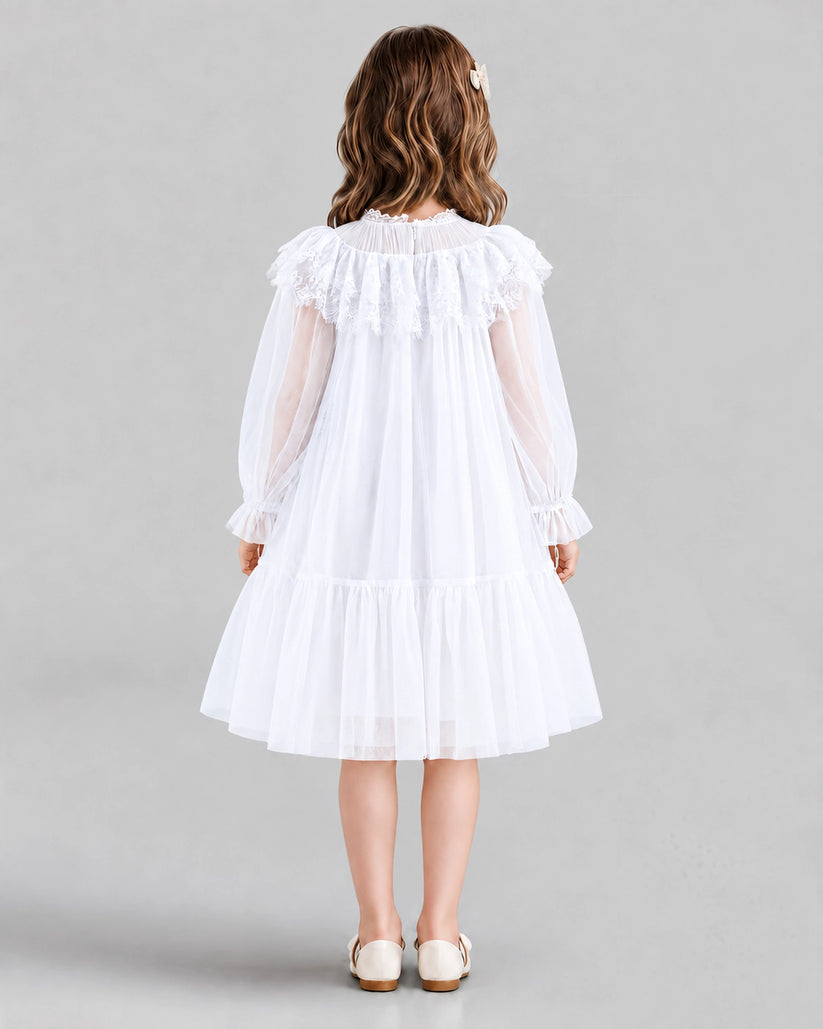 White A-line Flower Girl Dresses Back