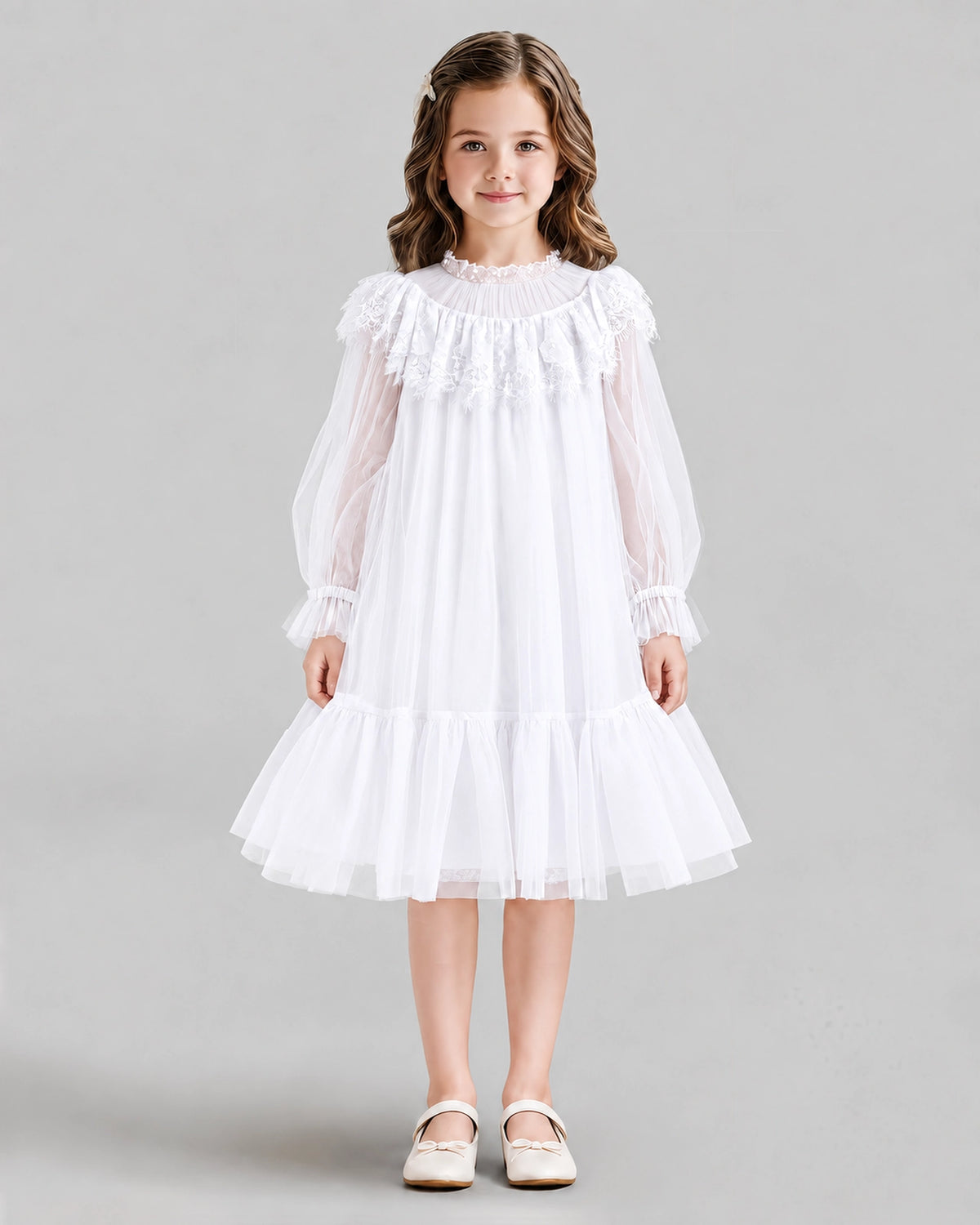 White A-line Flower Girl Dresses Front