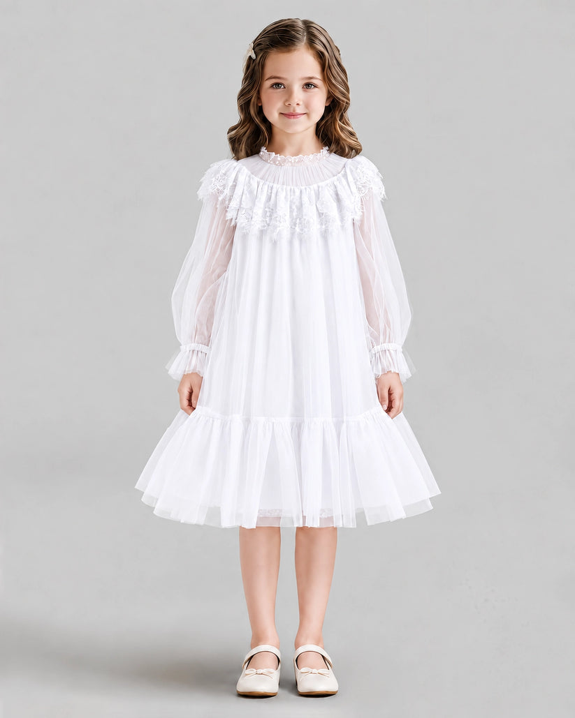 White A-line Flower Girl Dresses Front