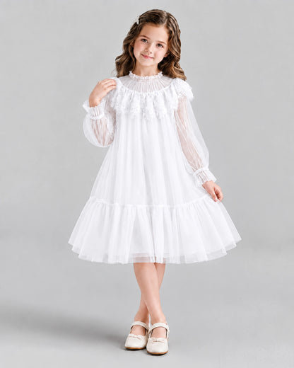 White A-line Flower Girl Dresses Pose