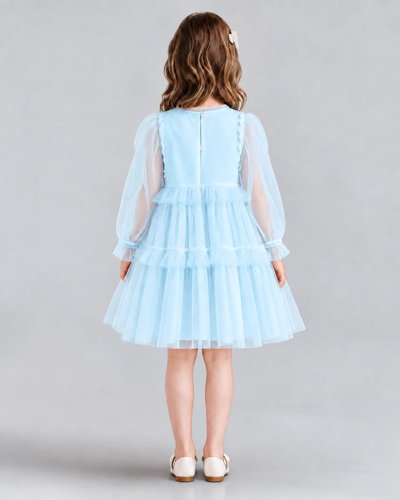 Baby Blue A-line Girls Formal Dresses Back
