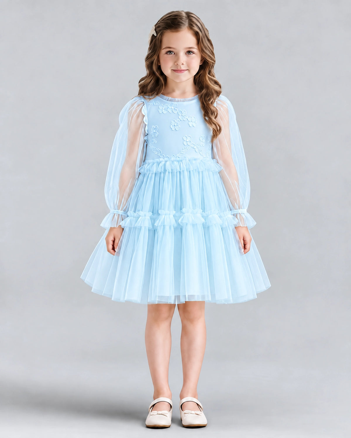 Baby Blue A-line Girls Formal Dresses Front