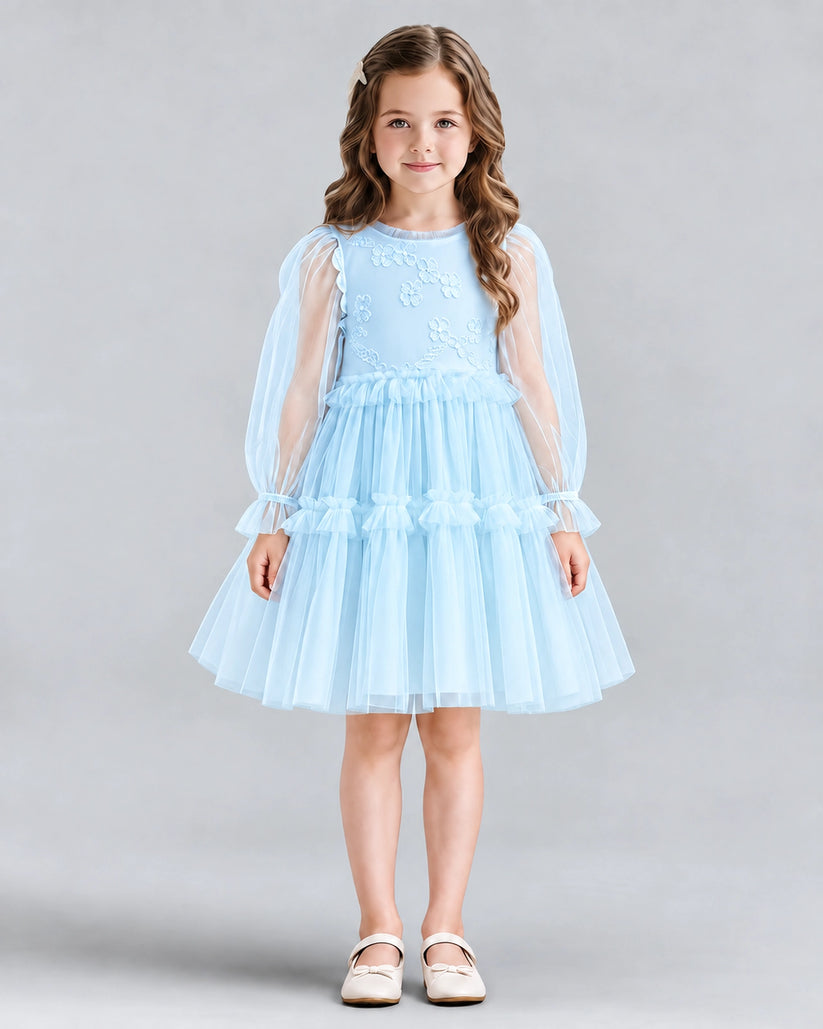 Baby Blue A-line Girls Formal Dresses Front
