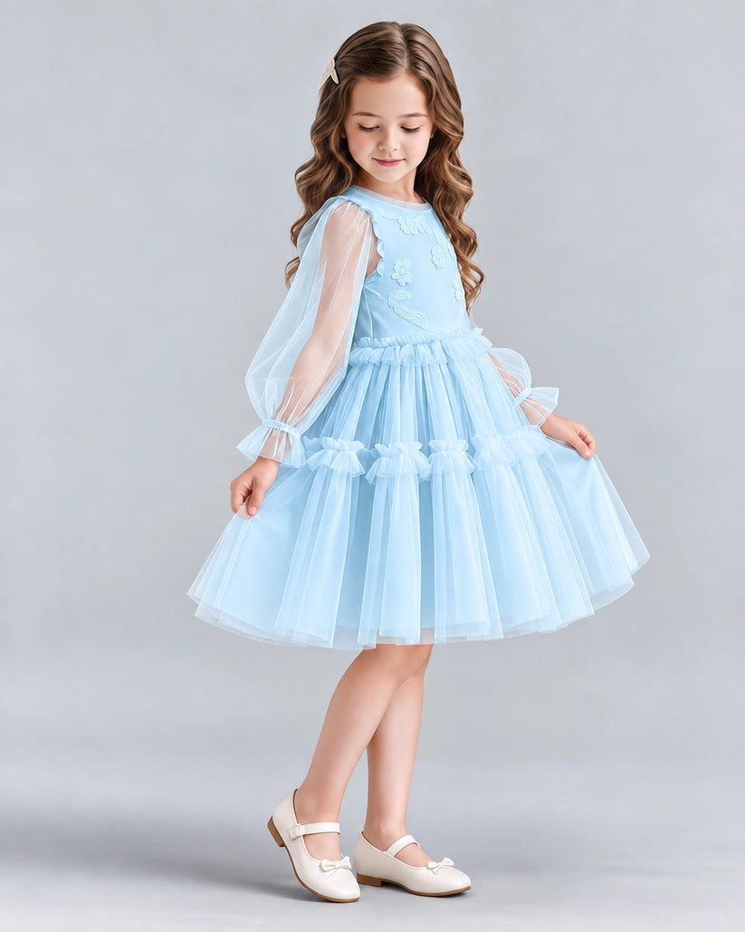 Baby Blue A-line Girls Formal Dresses Side