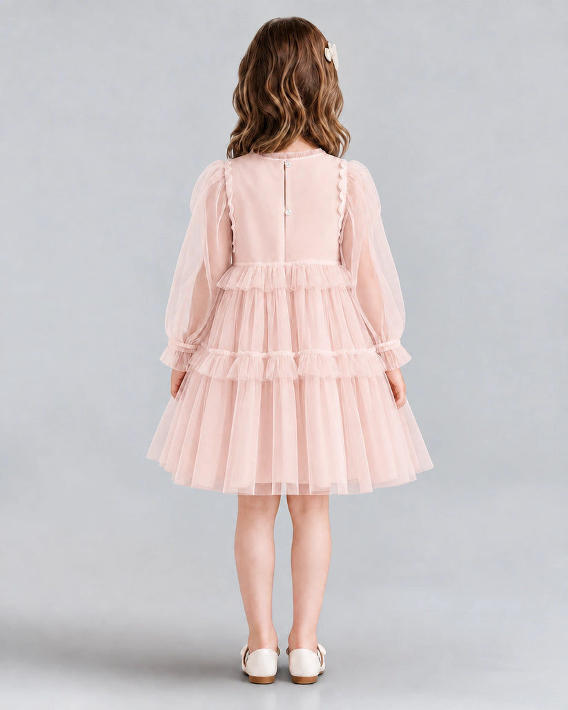 Blush Pink A-line Girls Formal Dresses Back