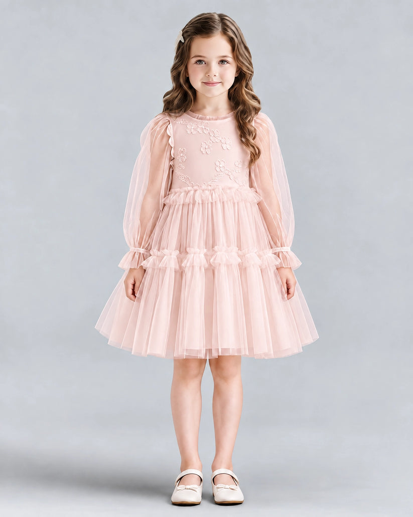 Blush Pink A-line Girls Formal Dresses Front