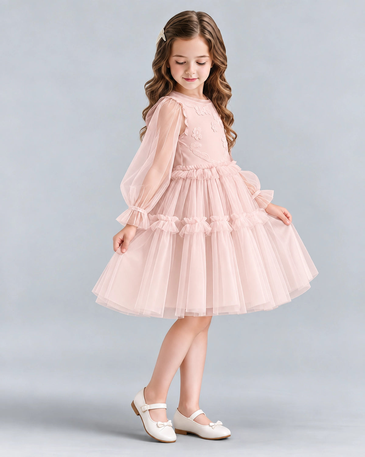 Blush Pink A-line Girls Formal Dresses Side