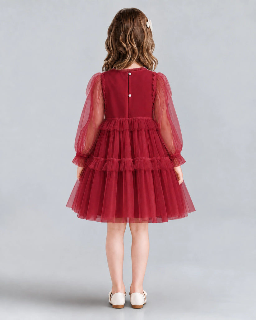 Burgundy A-line Girls Formal Dresses Back