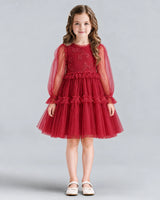 Burgundy A-line Girls Formal Dresses Front
