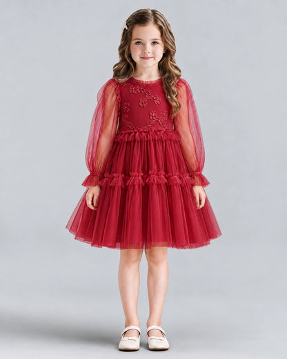 Burgundy A-line Girls Formal Dresses Front